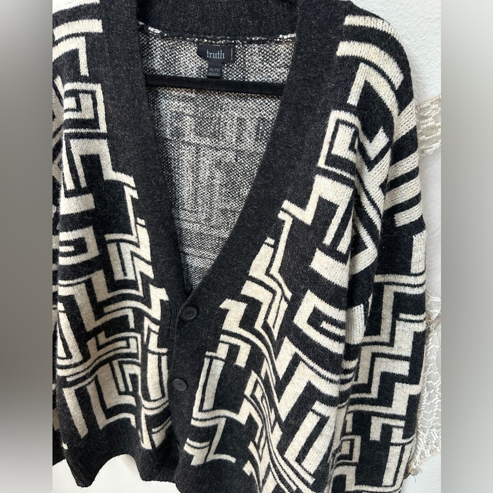 Truth by Republic Maze Geometric Wool Blend Mod Retro Button Down Dad Cardigan